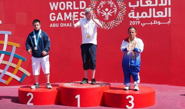 Siegertreppchen bei den Special Olympics World Games. 